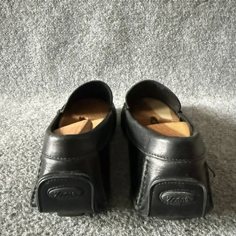 Ermenegildo Zegna Black Leather Venetian Driving Loafers Slip On Shoe Men's 11.5